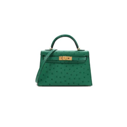 HERM�S MASTER OSTRICH�HORSESHOE�KELLY�SELLIER�MINI�20�VERT�VERTIGO�GOLD (19*12*5.5cm)