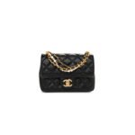 CHANEL SHINY LAMBSKIN QUILTED PEARL TWIST MINI SQUARE FLAP BLACK AS4385 (17*12.5*5cm)