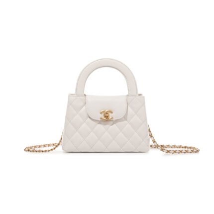 CHANEL WHITE QUILTED AGED CALFSKIN MINI KELLY BAG BRUSHED GOLD HARDWARE AS4416 (19*13*7cm)