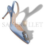 MANOLO BLAHNIK HANGISLI LIGHT BLUE SATIN JEWEL BUCKLE SLINGBACK PUMPS 419-0473-0014 - Image 3