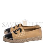 CHANEL BEIGE BLACK LEATHER ESPADRILLE FLATS G29762 - Image 3