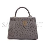 HERM�S MASTER OSTRICH KELLY 25 PEWTER GREY GOLD BUCKLE (25*17*7cm) - Image 4
