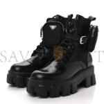 PRADA SPAZZOLATO ROIS NYLON METAL TRIANGLE LOGO MONOLITH POUCH POCKET 55MM BOOTS 39 BLACK - Image 4