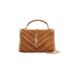 YSL MATELASSE CHEVRON STUDDED MEDIUM COLLEGE BAG IN SUEDE 392737400526 (24*17*6cm)
