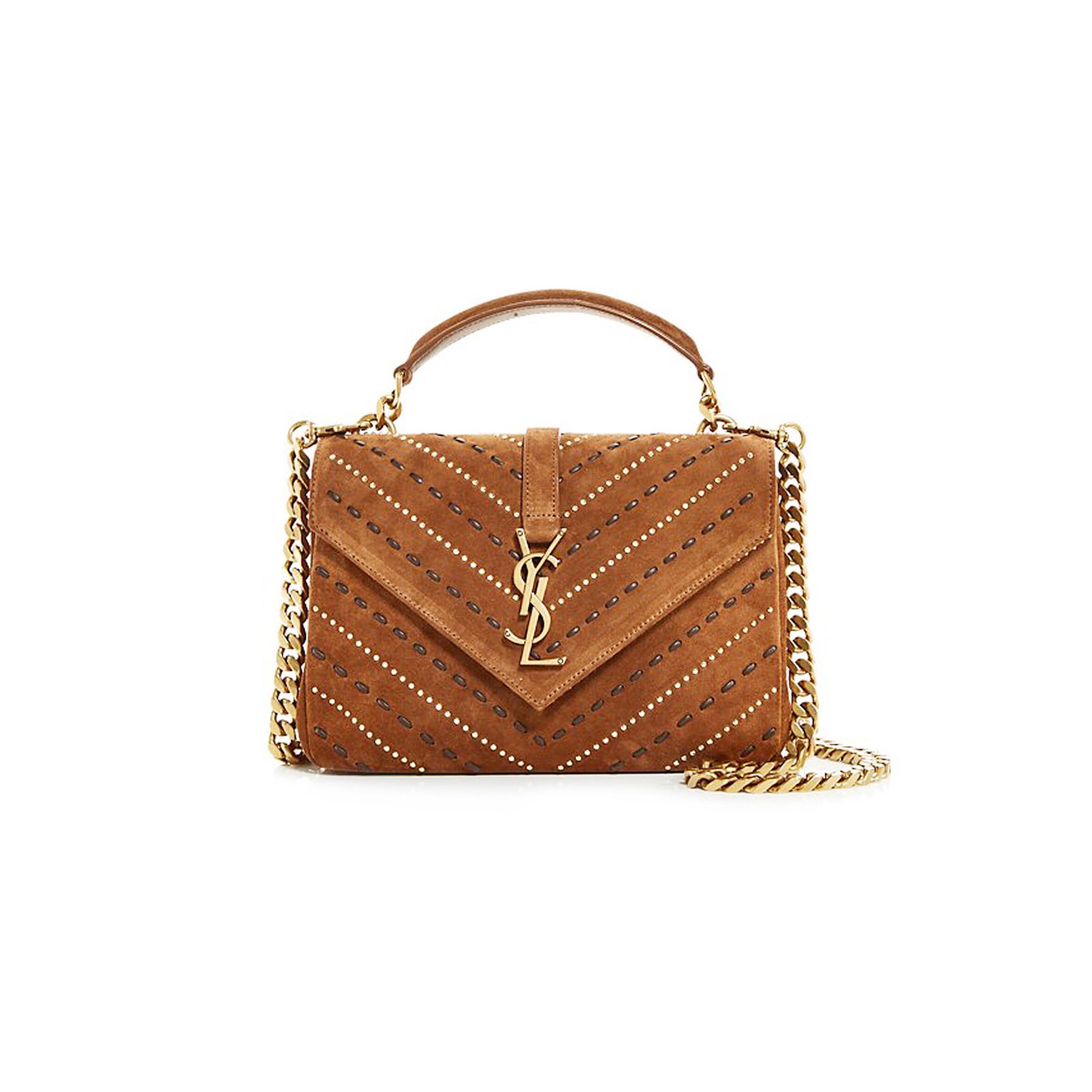 d12c8d95247c095d1743d34d443a1fd93c424cfb YSL MATELASSE CHEVRON STUDDED MEDIUM COLLEGE BAG IN SUEDE 392737400526 (24*17*6cm) - Image 1