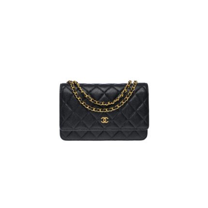 CHANEL WALLET ON CHAIN BAG IN BLACK LEATHER AS4860 (19*13*4cm)