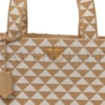 PRADA FABRIC EMBROIDERED SAFFIANO LARGE SYMBOLE TOTE BLACK BEIGE (43*31*20cm) - Image 6