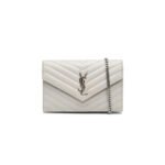 YSL CASSANDRE ENVELOPE CHAIN WALLET IN GRAIN DE POUDRE LEATHER 393953031754 (19*12.5*3.5cm)