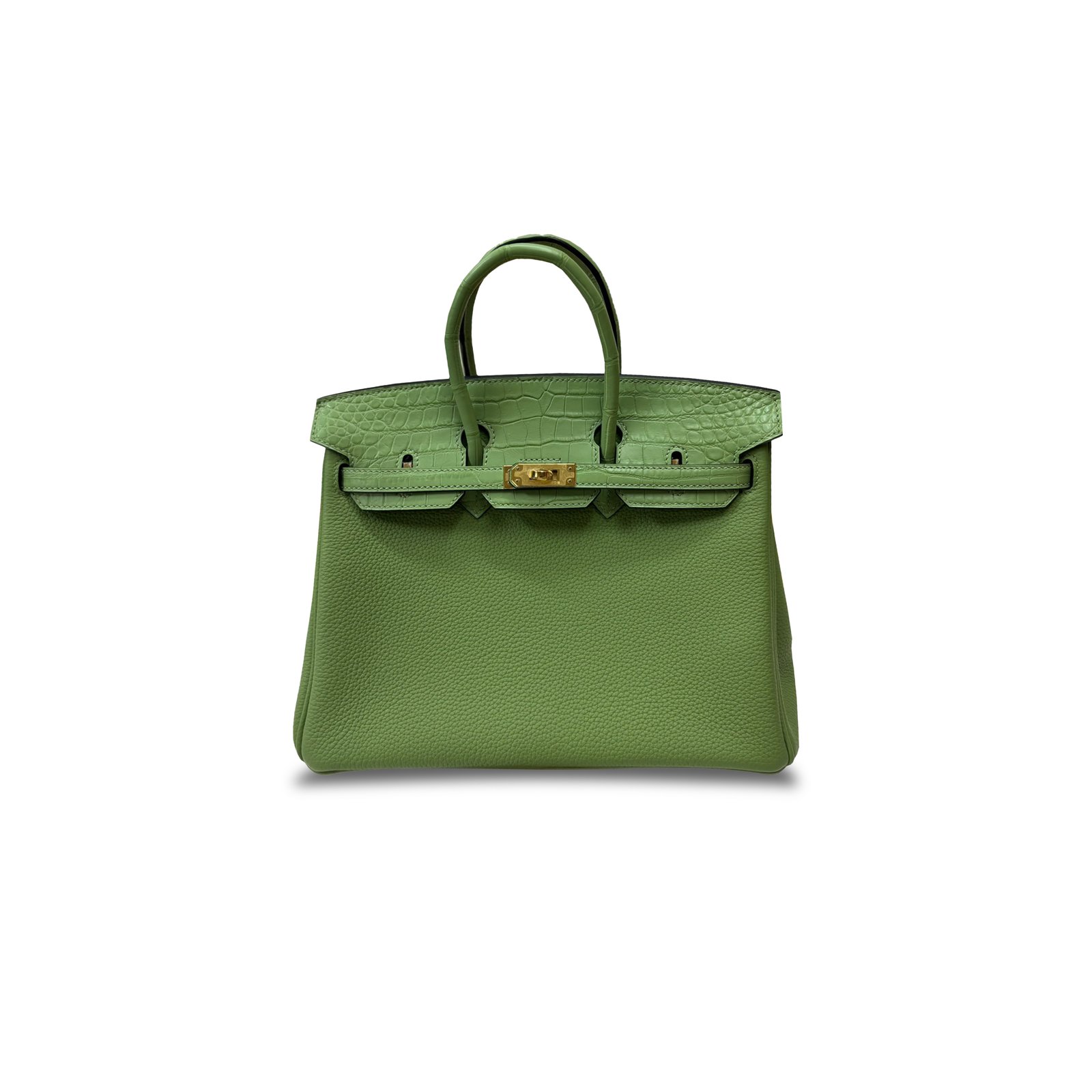 d28e9524841bdc54b5a091edc8781fb430fe5e4e HERM�S MASTER BIRKIN 30 CROCODILE AND TOGO LEATHER AVOCADO GREEN GOLD BUCKLE H076235CK09 (30*22*16cm) - Image 1
