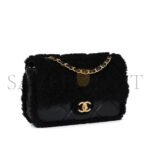 CHANEL MEDIUM SHEARLING FLAP BAG BLACK LAMBSKIN BRUSHED GOLD HARDWARE (23.5*16*7.5cm) - Image 2
