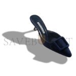 MANOLO BLAHNIK MAYSALE NAVY BLUE SUEDE KITTEN HEEL MULES 9XX-0246-0006 - Image 3