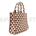 PRADA JACQUARD SAFFIANO TRIANGOLO SYMBOLE EMBROIDERED SMALL TOTE TOBACCO TALCO (28*22*9cm) - Image 2