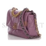 CHANEL PURPLE QUILTED CH�VRE MEDIUM 19 BAG GOLD, RUTHENIUM, AND SILVER HARDWARE AS1160 (26*16*9cm) - Image 5