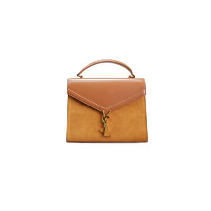 YSL CASSANDRA MEDIUM TOP HANDLE BAG IN SUEDE WITH LEATHER 5780002155249 (24.5*20*11.5cm)