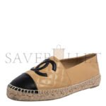 CHANEL BEIGE BLACK LEATHER ESPADRILLE FLATS G29762 - Image 2