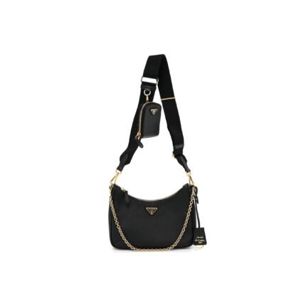 PRADA SAFFIANO LUX RE-EDITION 2005 SHOULDER BAG BLACK (22*17*6cm)
