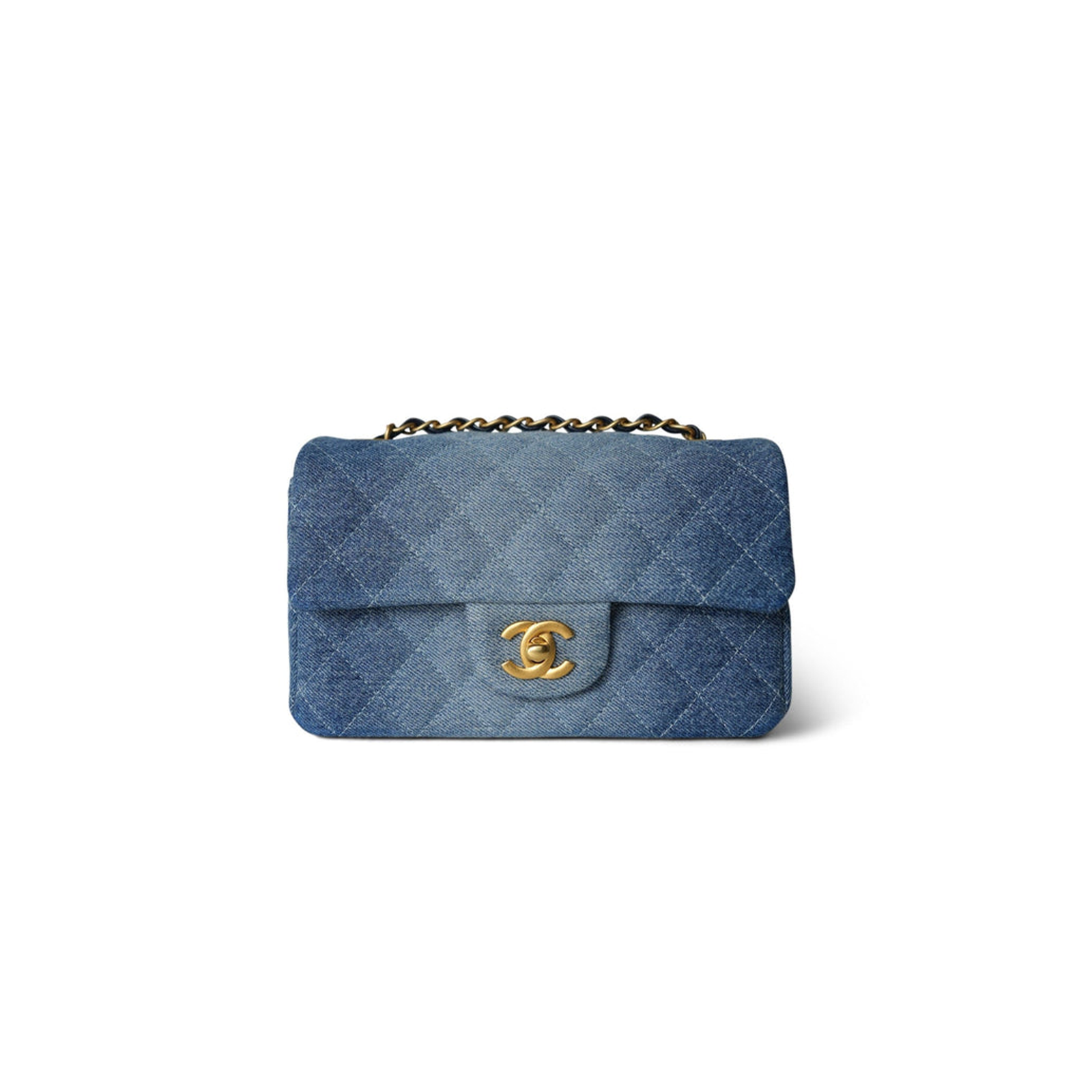 da2ede6bade676d0dbb0e9de68224fb826d74c3f CHANEL 24S BLUE DENIM QUILTED MINI RECTANGULAR FLAP AGED AS6990 (20*12*7cm) - Image 1