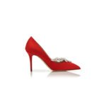 MANOLO BLAHNIK NADIRA RED SATIN JEWEL BUCKLE PUMPS 9XX-0367-0054