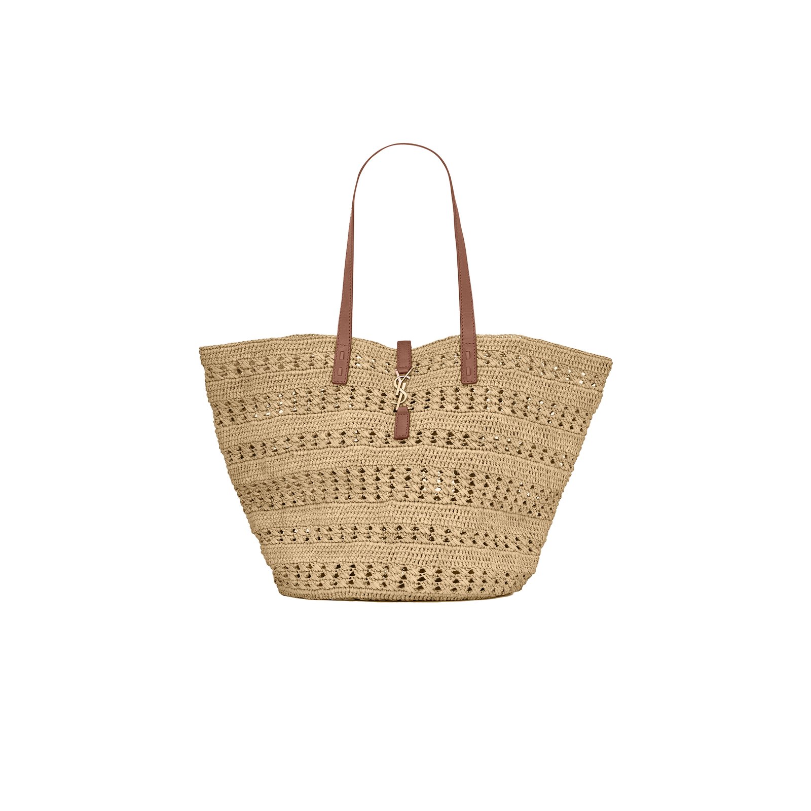 dca3dcb366274fe87ef84fc1d252477cd186f5d4 YSL PANIER LARGE BAG IN CROCHET RAFFIA AND SMOOTH LEATHER P00688221 (55*31*28cm) - Image 1