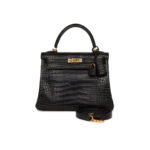 HERM�S MASTER KELLY RETOURNE 25 BLACK MATTE ALLIGATOR GOLD HARDWARE (25*20*13cm)