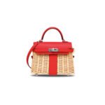 HERM�S MASTER ROUGE DE COEUR SWIFT LEATHER & OSIER MINI PICNIC KELLY 20 WITH PALLADIUM HARDWARE (20*14*8cm)