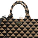 PRADA JACQUARD SAFFIANO TRIANGOLO SYMBOLE EMBROIDERED SMALL TOTE BLACK CORDA (29*22*9cm) - Image 5