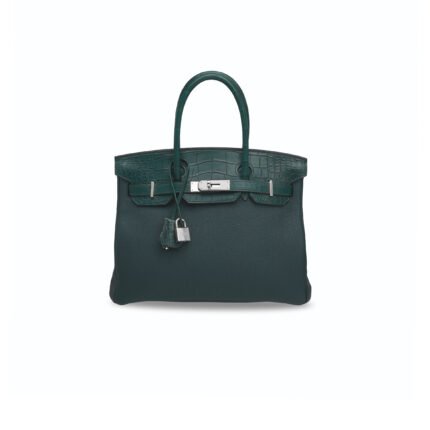 HERM�S MASTER BIRKIN 25 CROCODILE AND TOGO LEATHER CYPRESS GREEN SILVER BUCKLE H076216CK26 (25*20*13cm)