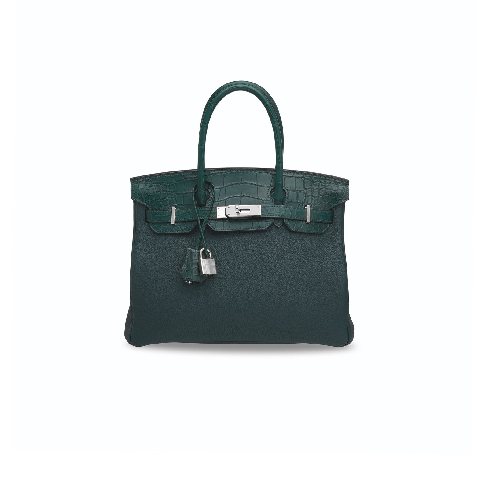 df2f69997ffe9d1938151c612ae87e254d411224 HERM�S MASTER BIRKIN 25 CROCODILE AND TOGO LEATHER CYPRESS GREEN SILVER BUCKLE H076216CK26 (25*20*13cm) - Image 1