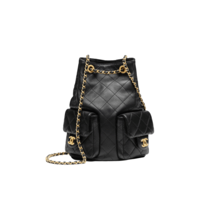 CHANEL BLACK BACKPACK SHINY LAMBSKIN & GOLD-TONE METAL AS5310 (24*18*7cm)