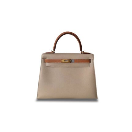 HERM�S MASTER KELLY 25 EPSOM TRENCH COAT GRAY GOLDEN BROWN GOLD BUCKLE (25*17*7cm)