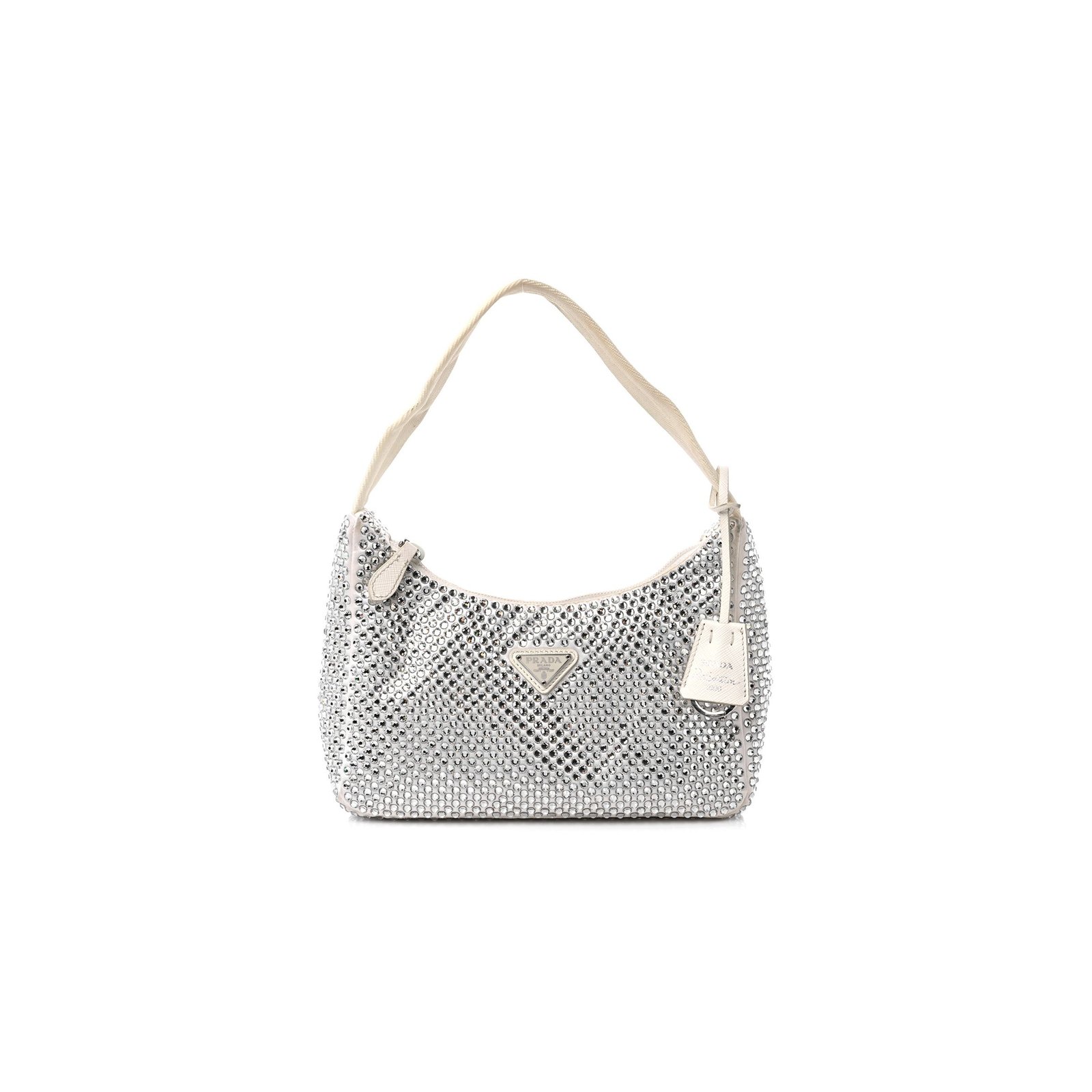 dfd99b5906239814c7aa532533ebf04d834bd79d PRADA SATIN CRYSTAL MINI RE-EDITION BAG WHITE (23*16*8cm) - Image 1