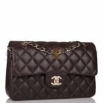 CHANEL CLASSIC DOUBLE FLAP BAG DARK BROWN LAMBSKIN LIGHT GOLD HARDWARE AS1117 (23*14.5*6cm) - Image 2