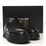 PRADA NAPPA SOFT METAL TRIANGLE LOGO WOMENS PADDED 30MM SNEAKERS 36.5 BLACK - Image 2