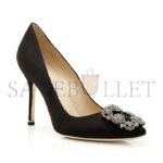 MANOLO BLAHNIK HANGISIBLACK SATIN JEWEL BUCKLE PUMPS 9XX-0664-0033 - Image 2