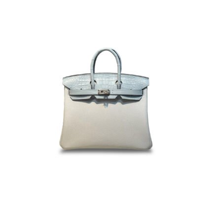 HERM�S MASTER BIRKIN 25 CROCODILE AND TOGO LEATHER BREEZE BLUE SILVER BUCKLE H076216CK45 (25*20*13cm)