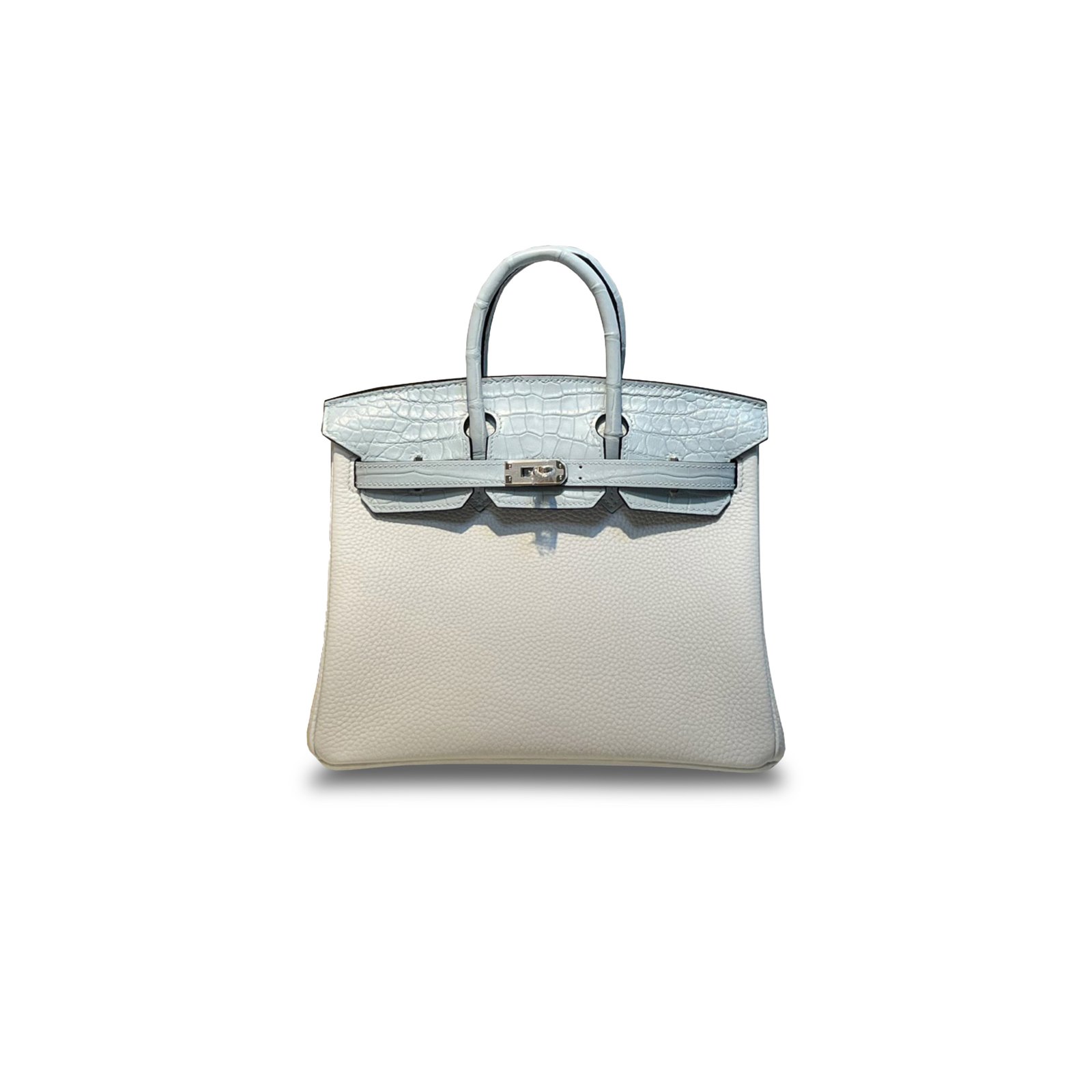 e195edbdf6dc5230ff7c9f8330d16a5c9b9ca577 HERM�S MASTER BIRKIN 25 CROCODILE AND TOGO LEATHER BREEZE BLUE SILVER BUCKLE H076216CK45 (25*20*13cm) - Image 1