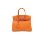 HERM�S MASTER BIRKIN 25 OSTRICH LEATHER ORANGE SILVER BUCKLE H041944CK73 (25*20*13cm)