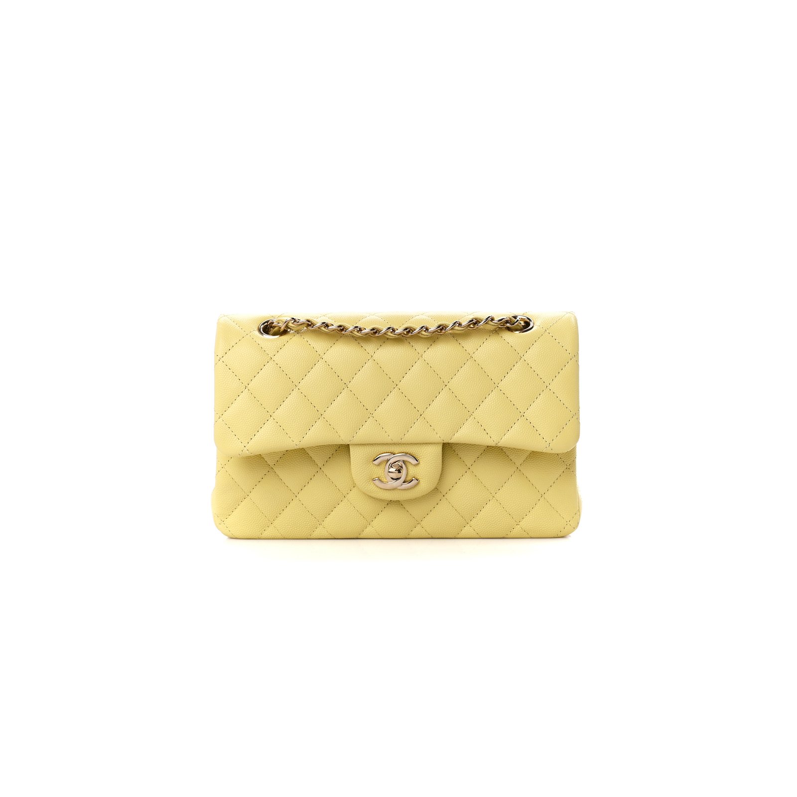 e3bbdbc9b1e20fde76515fcbd84bc5eb2b2e1175 CHANEL CAVIAR QUILTED SMALL DOUBLE COVER YELLOW (23*14.5*6cm) - Image 1