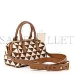 PRADA JACQUARD SAFFIANO TRIANGOLO SYMBOLE EMBROIDERED TOP HANDLE CROSSBODY BAG TOBACCO TALCO (17*13*11cm) - Image 2