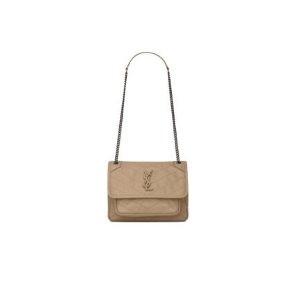 YSL NIKI BABY CHAIN BAG IN CRINKLED VINTAGE LEATHER 633151642201 (21*16*7.5cm)