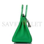 HERM�S MASTER BIRKIN 25 CROCODILE AND TOGO LEATHER BAMBOO GREEN SILVER BUCKLE H076216CK21 (25*20*13cm) - Image 4