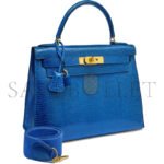 HERM�S MASTER A SHINY BLEU ROI NILOTICUS LIZARD SELLIER KELLY 28 WITH GOLD HARDWARE (28*22*10cm) - Image 2