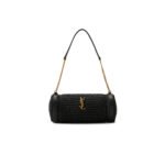 YSL CASSANDRE SMALL CYLINDRIC BAG IN RAFFIA AND VEGETABLE-TANNED LEATHER 1164570 (30*12*10cm)