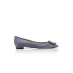 MANOLO BLAHNIK HANGISIFLAT GREY SATIN JEWEL BUCKLE FLAT PUMPS 9XX-0348-0034
