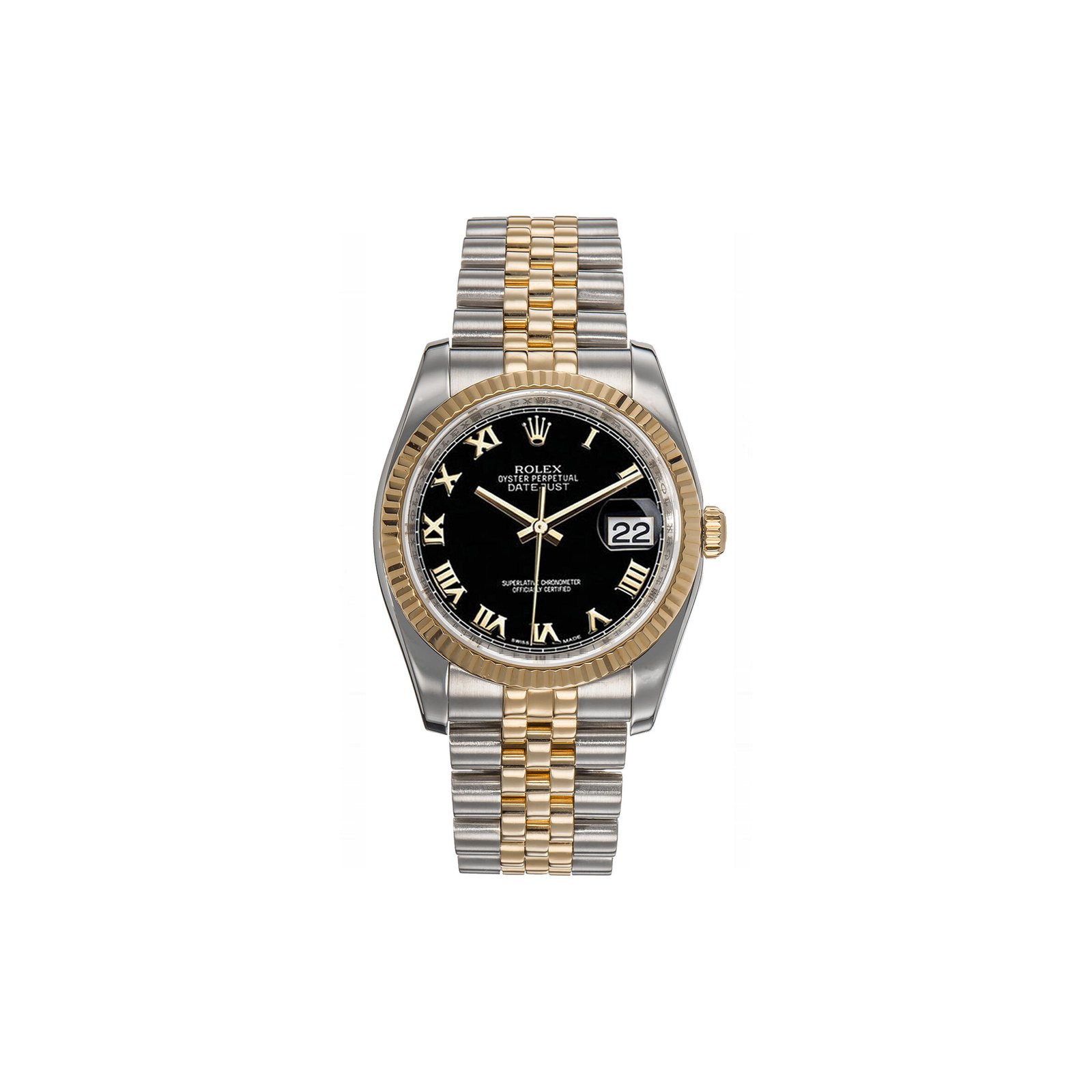 ebf1f46ae5cdea0883a78e8f1b10d5e50bd6e3f4 ROLEX DATEJUST FLUTED BEZEL BLACK ROMAN DIAL WATCH 116233 - Image 1