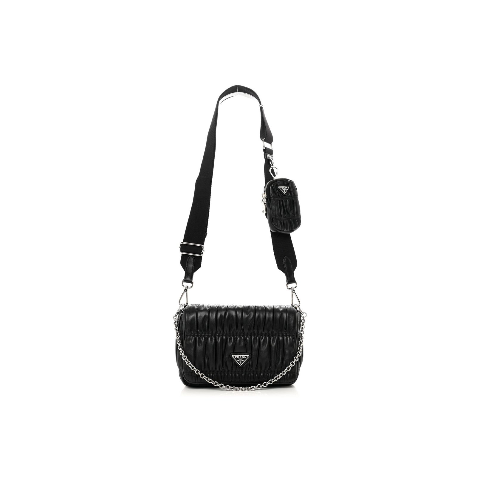 ee282e2f5c417abf759138a31b2ba42218d13097 PRADA NAPPA GAUFRE FLAP SHOULDER BAG BLACK (20*13*8cm) - Image 1