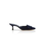 MANOLO BLAHNIK MAYSALE NAVY BLUE SUEDE KITTEN HEEL MULES 9XX-0246-0006