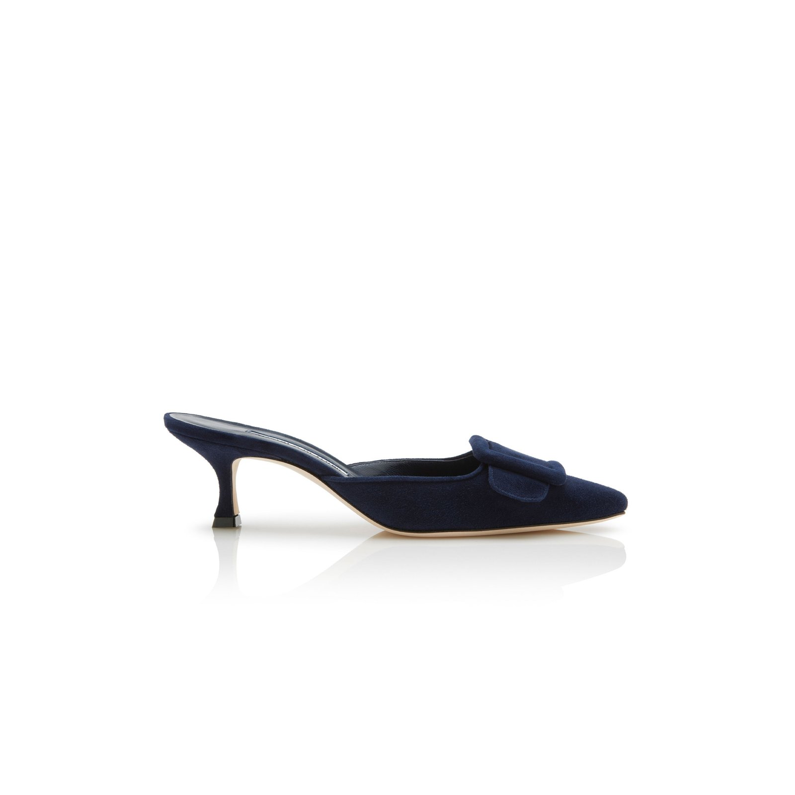 ef7db16b708f2e3ddd7b4d4d9feb257bc5a0b2ad MANOLO BLAHNIK MAYSALE NAVY BLUE SUEDE KITTEN HEEL MULES 9XX-0246-0006 - Image 1