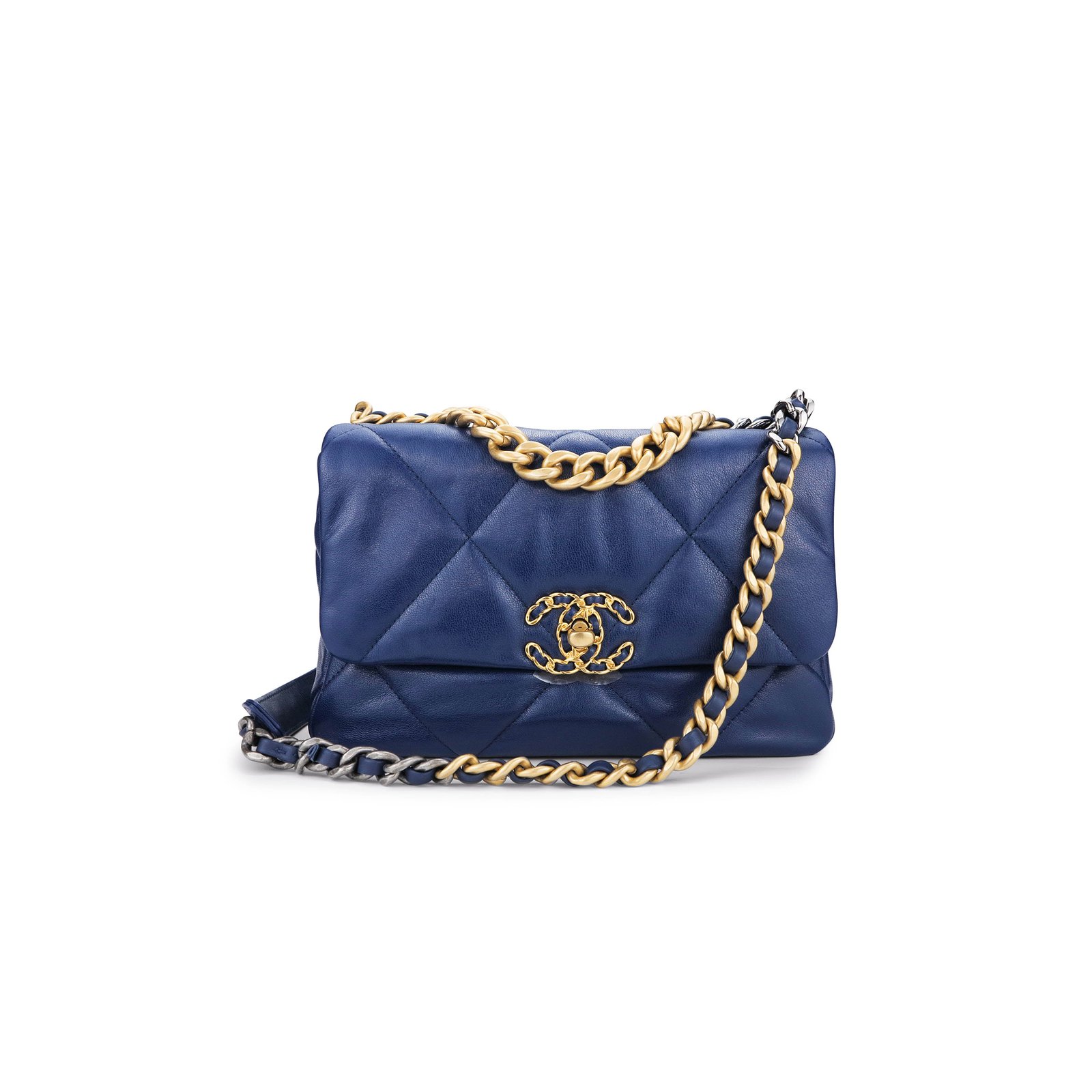 f073ef5584eb1f94e5f39e8369318827d8bfff31 CHANEL 19 FLAP BAG IN NAVY BLUE LAMBSKIN AS1160 (26*16*9cm) - Image 1