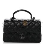 CHANEL LAMBSKIN QUILTED MINI TOP HANDLE RECTANGULAR FLAP SO BLACK AS2431 (20*12*6cm) - Image 3